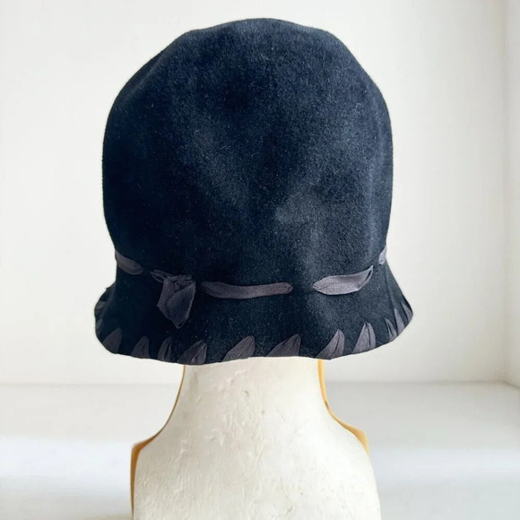 Louise  Green Black Felt Cloché Retro Style Hat - Picture 3 of 11